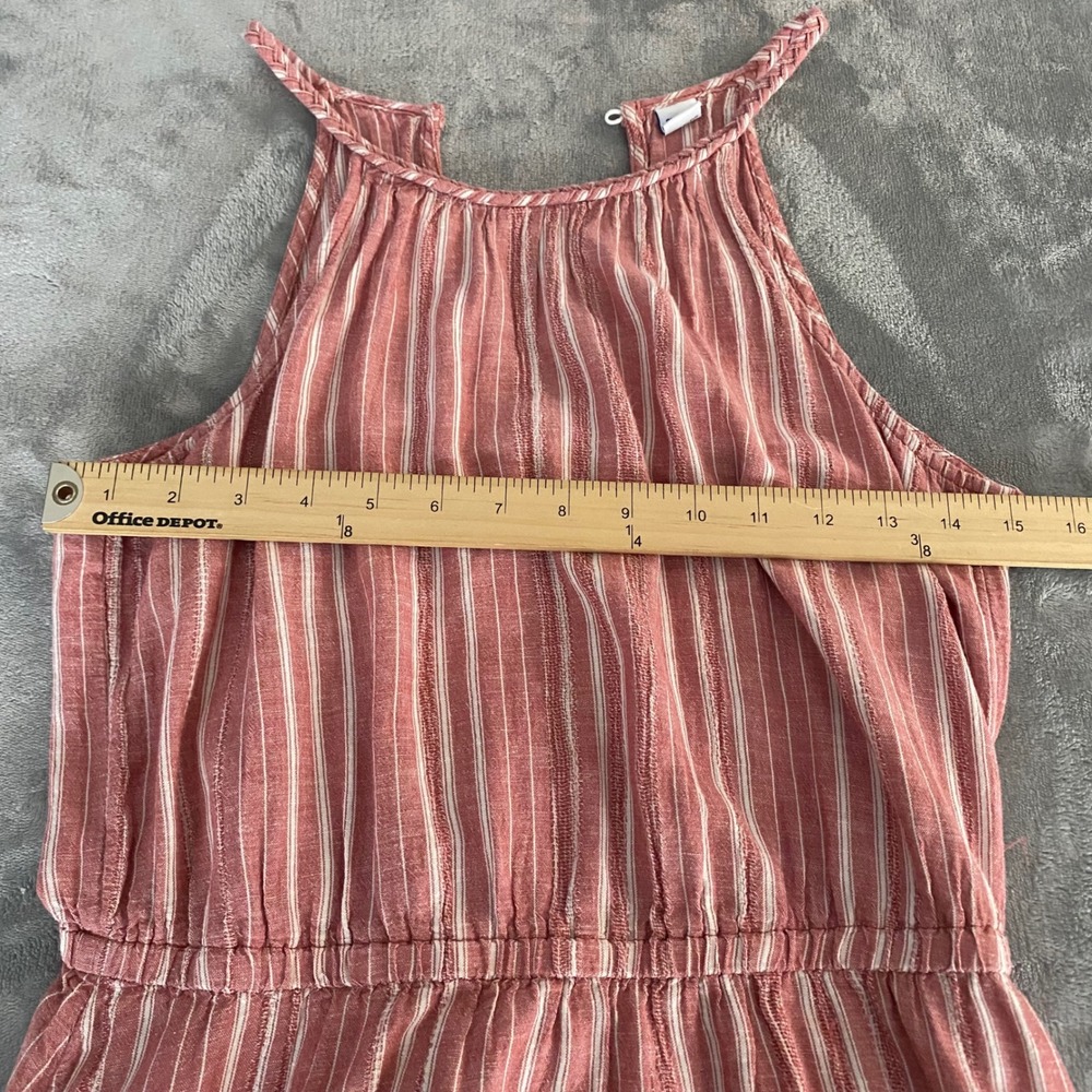 Old Navy Midi Dress Womens Medium Red Stripe Linen Blend Braided Halter Boho - Picture 9 of 12